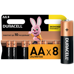 Батарейки Duracell Basic LR06 АА пальчиковые 8BL (блистер 8шт) 5000394159990 - фото 145012