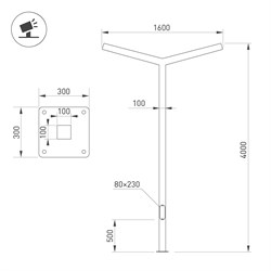 Опора OXOR-STER-Y-2000x100x100-L4000-70W Warm3000 (BK, 230V) IP65 (Arlight, Сталь) 051423 - фото 151941
