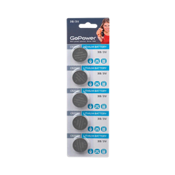 Батарейка GoPower CR2032 BL5 Lithium 3V (5/100/2000) (блистер 5шт) 00-00015603 - фото 169365