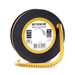 Кабель маркер на бобине электромонтажный STEKKER CBMR40-N, , желтый, материал - ПВХ, размер 98*98мм, 39121 - фото 76841