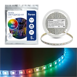 Лента светодиодная 12V FERON LS607, 60*SMD5050, 14,4W/m, IP65, (RGB), в комплекте коннектор типа "ма 27651 - фото 76869