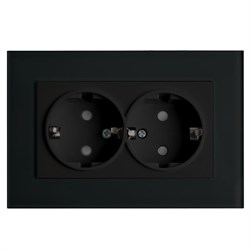 Розетка 2-местная с/з с защитной шторкой, серия Эрна, PST16-9014-03, черный 39482 - фото 85880