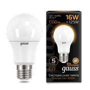 Лампа Gauss A60 16W 1440lm 3000K E27 LED 1/10/50 102502116