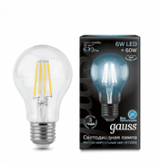 Лампа Gauss Filament А60 6W 630lm 4100К Е27 LED 1/10/40 102802206
