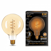 Лампа Gauss Filament G125 6W 360lm 2400К Е27 golden flexible LED 1/20 158802008