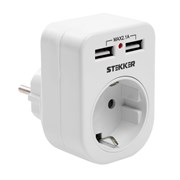 Переходник сетевой с/з (+ 2 USB 2,1А), 250В, 16A, ADP16-24-20, белый 39626